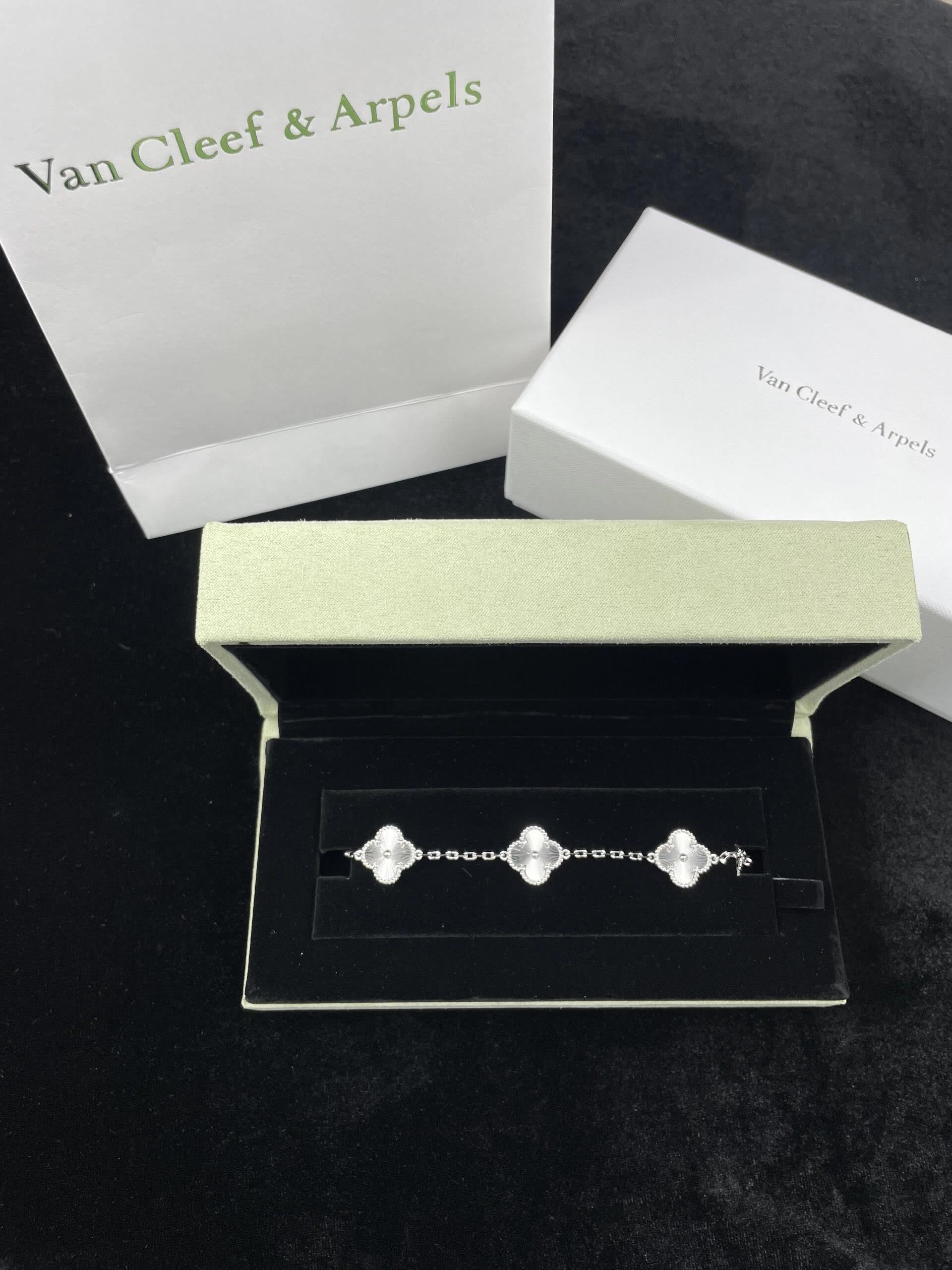 Van Cleef & Arpels Alhambra Silver Earrings and Bracelet Set